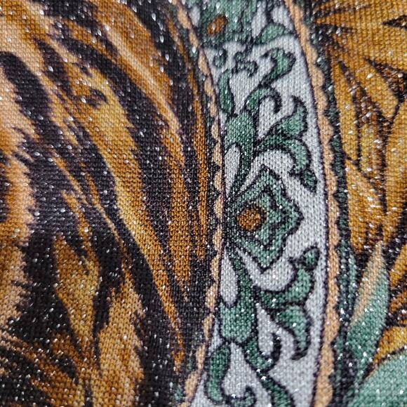 Vintage Lion Portrait Shirt Brown Baroque Jungle Top Shimmer Sheer Knit Small - Picture 12 of 15